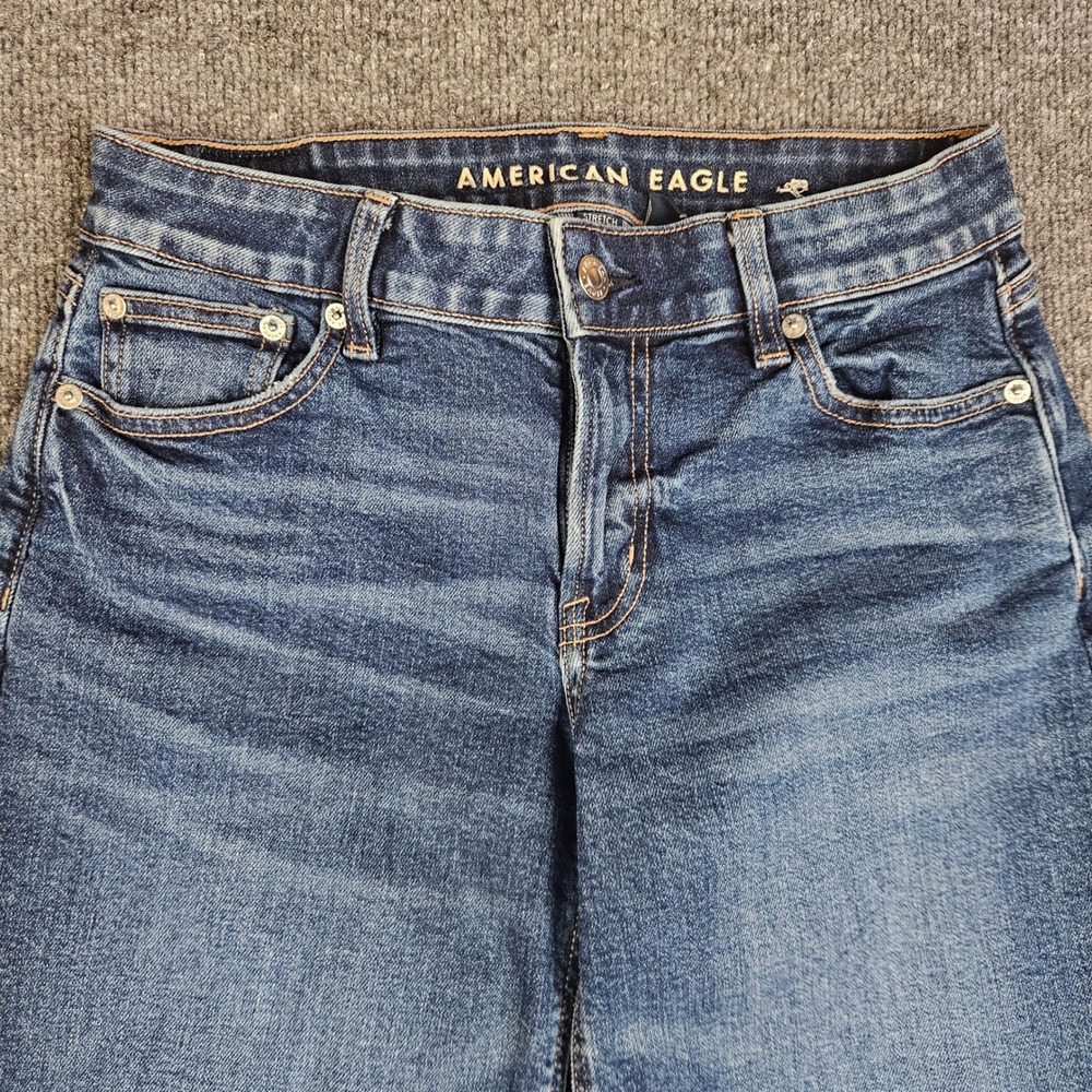 American‎ Eagle Low-Rise Baggy Wide Leg Jeans Women's 0 Stretch Dark Wash Denim - Picture 10 of 11